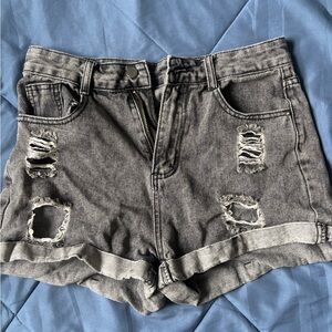 Distressed Gray Denim Shorts